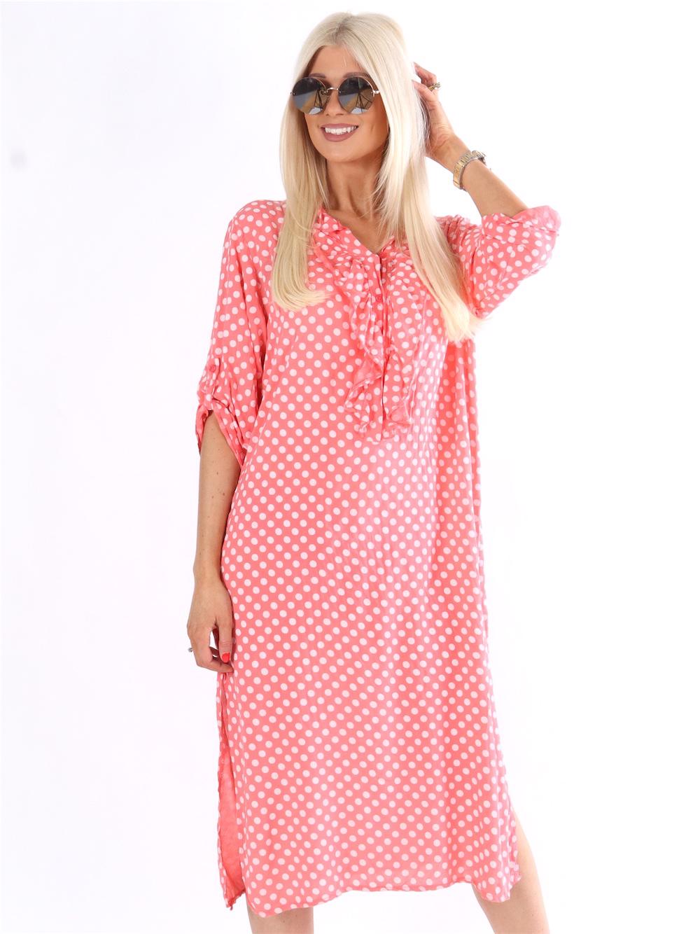 Bonita Dot - Prickig skjortklänning med volanger i halsen